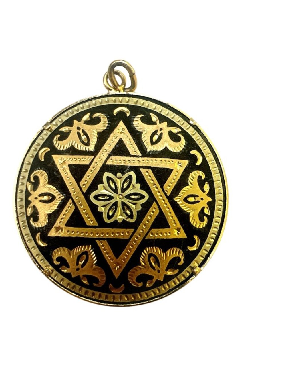 Vintage Gold & Black Star Of David Pendant With Ornate Design Metal Pendant
